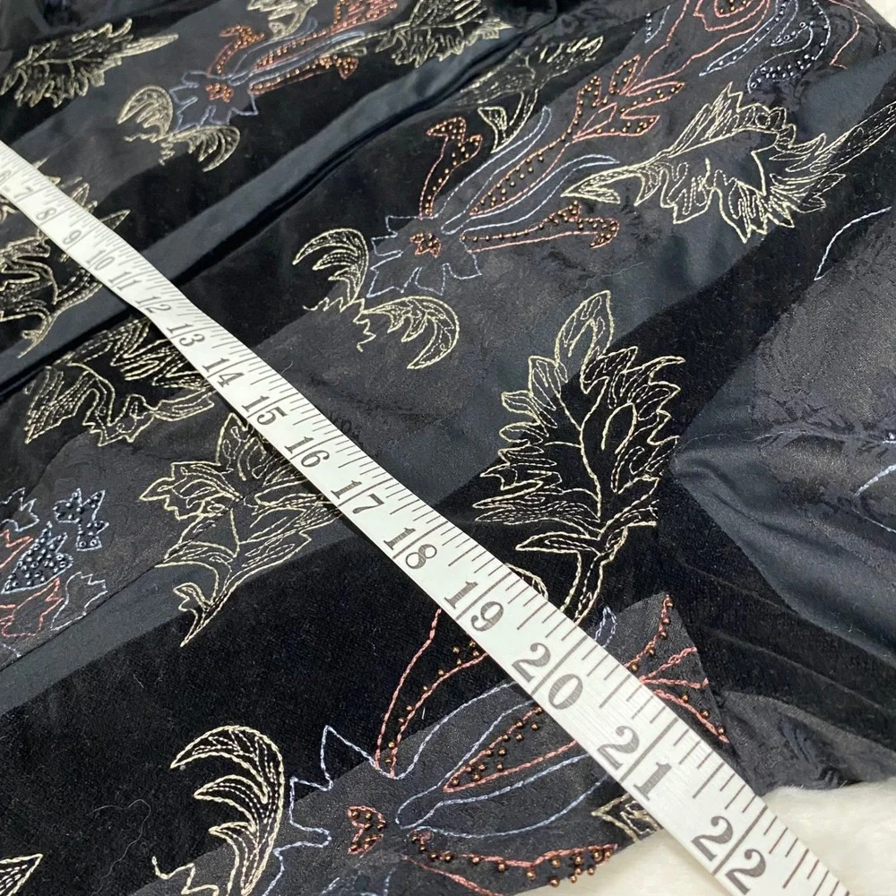 Susan Bristol Black Beaded Embroidered Velvet Satin Jacket Mandarin Collar Large